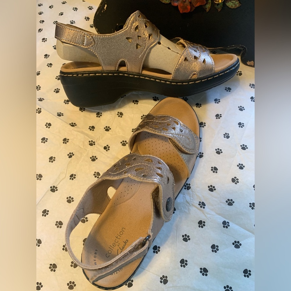 Gold Clarkes Sandles  size 7 Never Worn